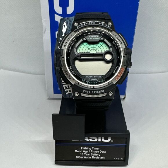 Casio WS-1200H-1A Men’s Black Resin Fishing Time Digital Dial Quartz Watch JNA46 - Picture 1 of 13